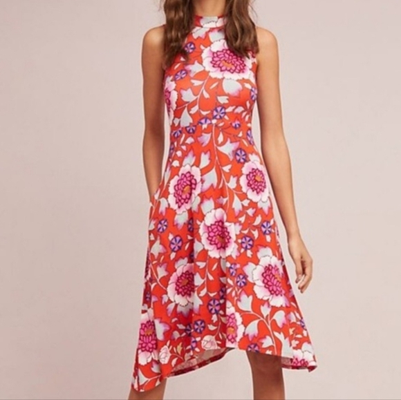 Maeve Dresses & Skirts - Anthropologie Maeve Cleary Floral Mock Neck Dress Pockets - Women's Large